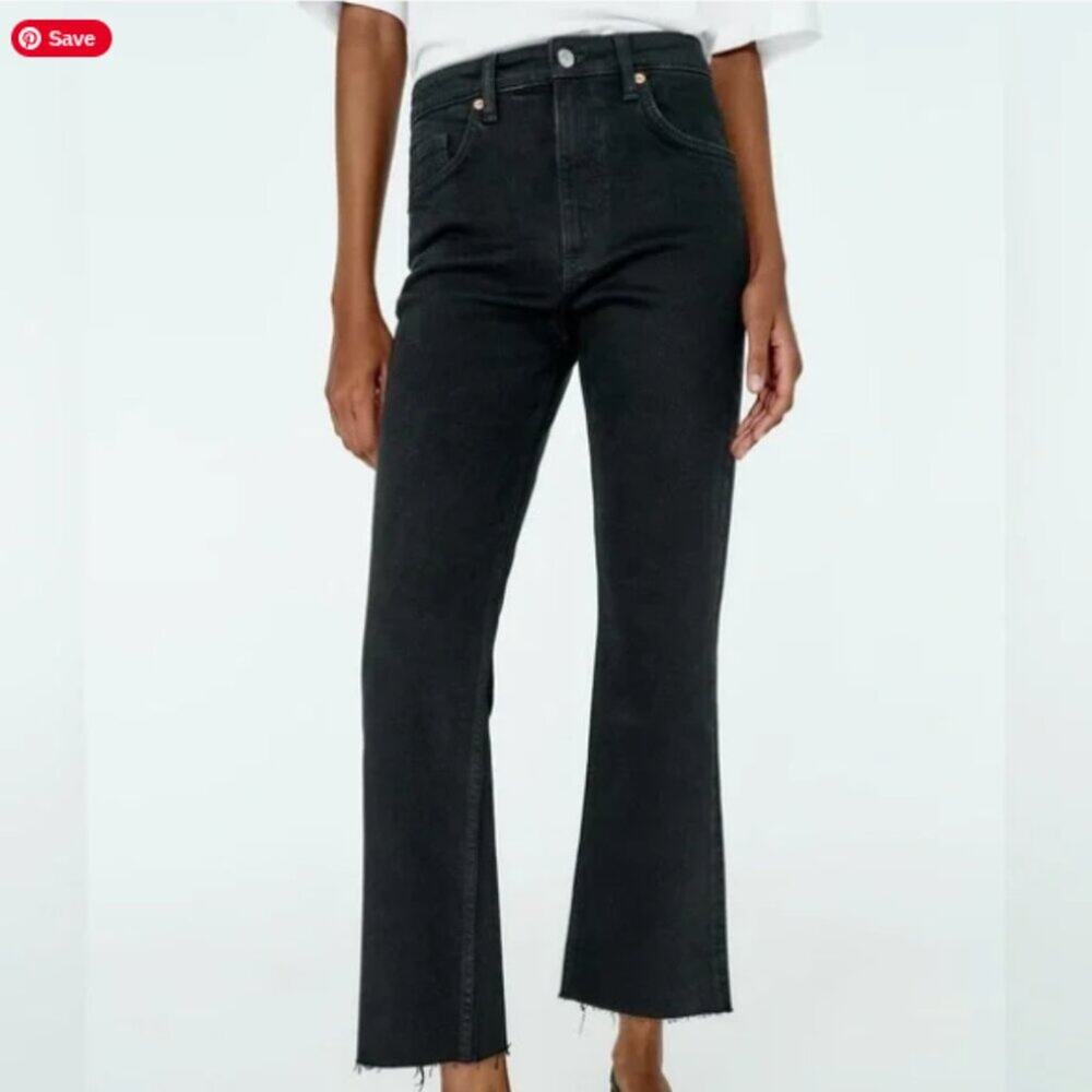 ZARA Flare Cropped Raw Edge Jeans Size US 8 | Elevated Basics, Minimalist